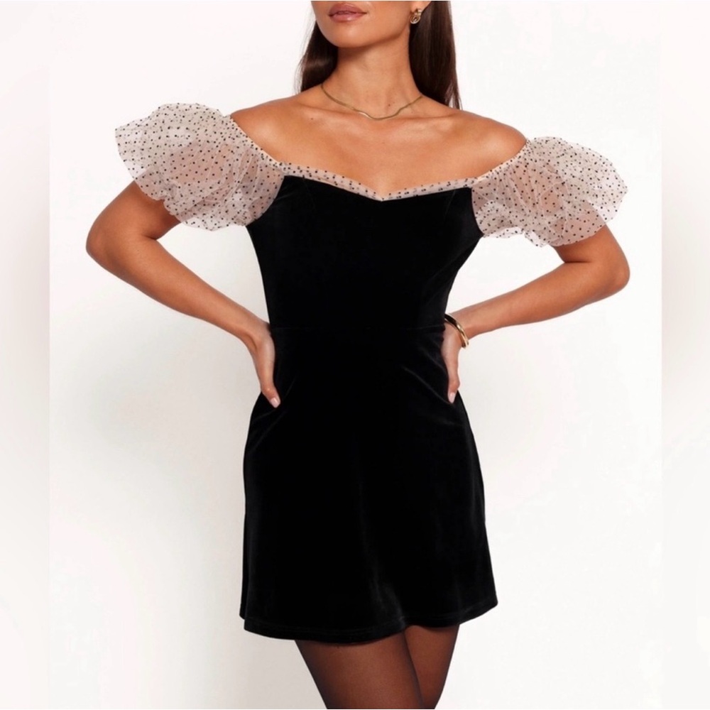 NWT Camila Coelho Swiss Dot Sheer Puff Sleeve Velvet Mini Dress
